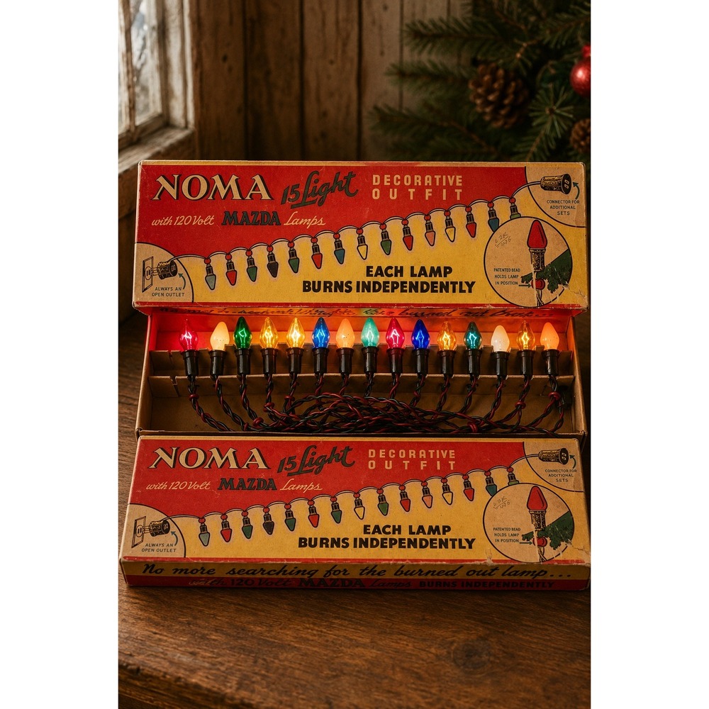 Vtg NOMA Christmas String Lights Late 40s–Early 50s‎ Original Box Tested Working